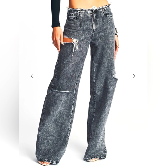 SER.O.YA Denim - SER.O.YA. Distressed Wide Leg Jeans - Black